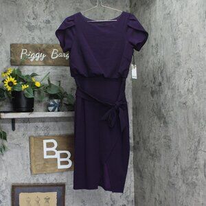NEW Kensie Womens Tulip-Sleeve Tie-Waist Dress KDTP2921 Eggplant Purple 6